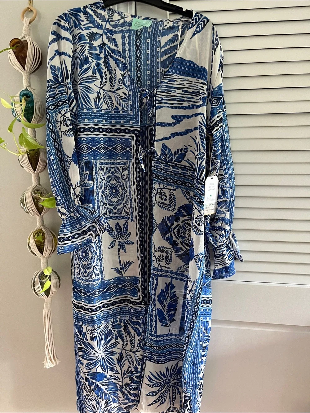 Blue & White Floral Wide-Leg Pants - Lightweight with Kimono Set